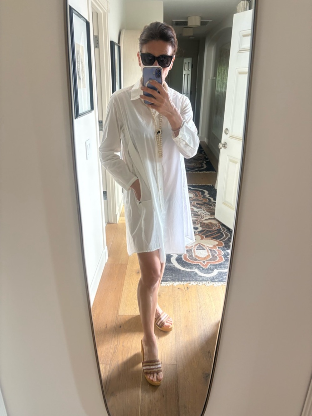 Ottod’Ame Italy White Cotton Poplin Oversized Shirt Dress Pockets Lagenlook Sz 6